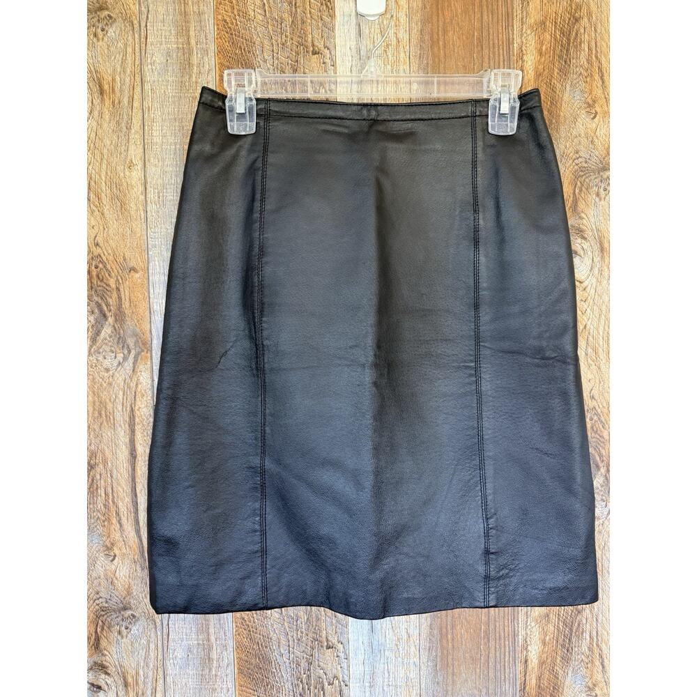 Savannah Black Leather Skirt Womens 6 Genuine Leather Lined Above Knee Back Zip